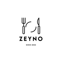 Das Logo des Zeyno Restaurants zeigt eine stilisierte Gabel und ein Messer, die einen Kreis bilden, mit dem Schriftzug "ZEYNO" darunter. Unter dem Namen steht "Since 2022". Das Design ist in schwarzer Farbe auf weißem Hintergrund gehalten.
